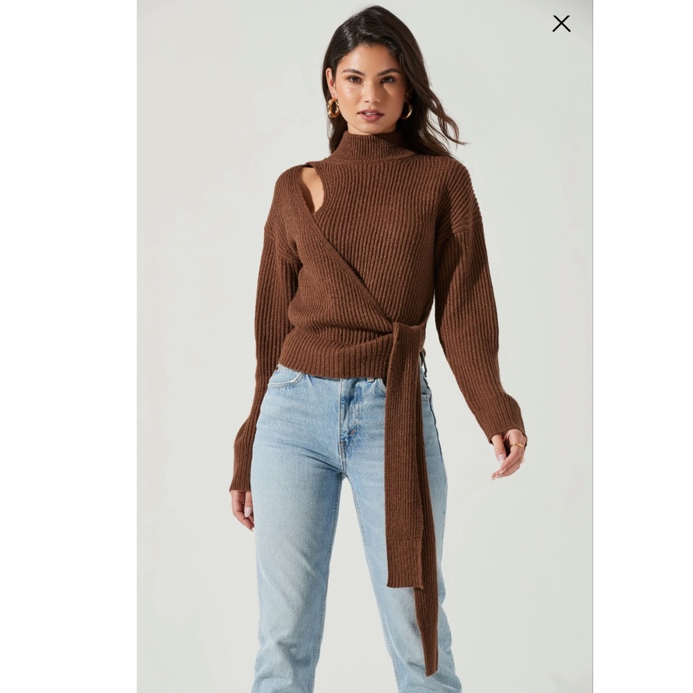 NWT ASTR  SORA MOCK NECK CUTOUT TIE WAIST SWEATER